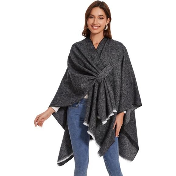Shawl Wraps for Women, Elegant Knitted Cape Open Front Poncho Scarf Blanket - Picture 1 of 6